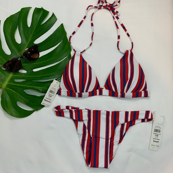 NWT B. Swim Stripe Pushup Bikini Top +Cheeky Bottom [ 2‎ Piece Set ] Cute & Sexy - Picture 1 of 8